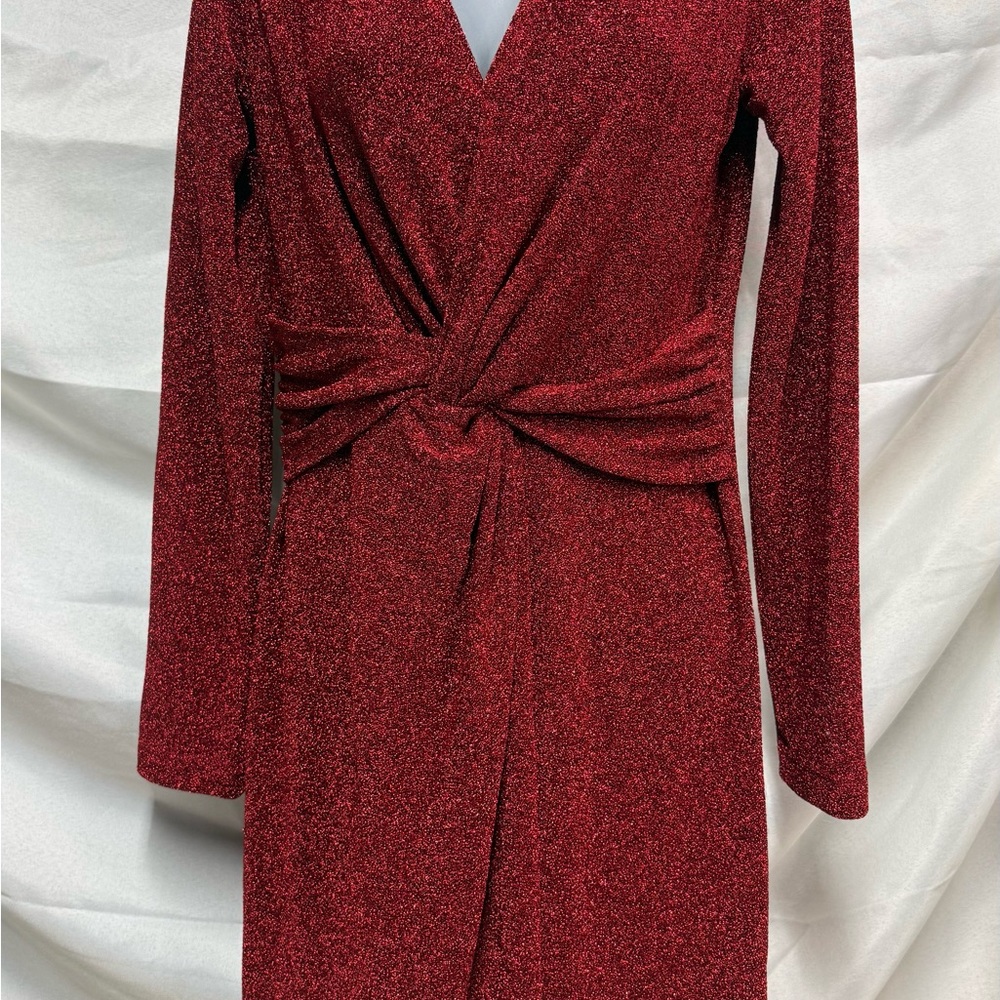 Karen Kane Red Glitter Long Sleeve Dress